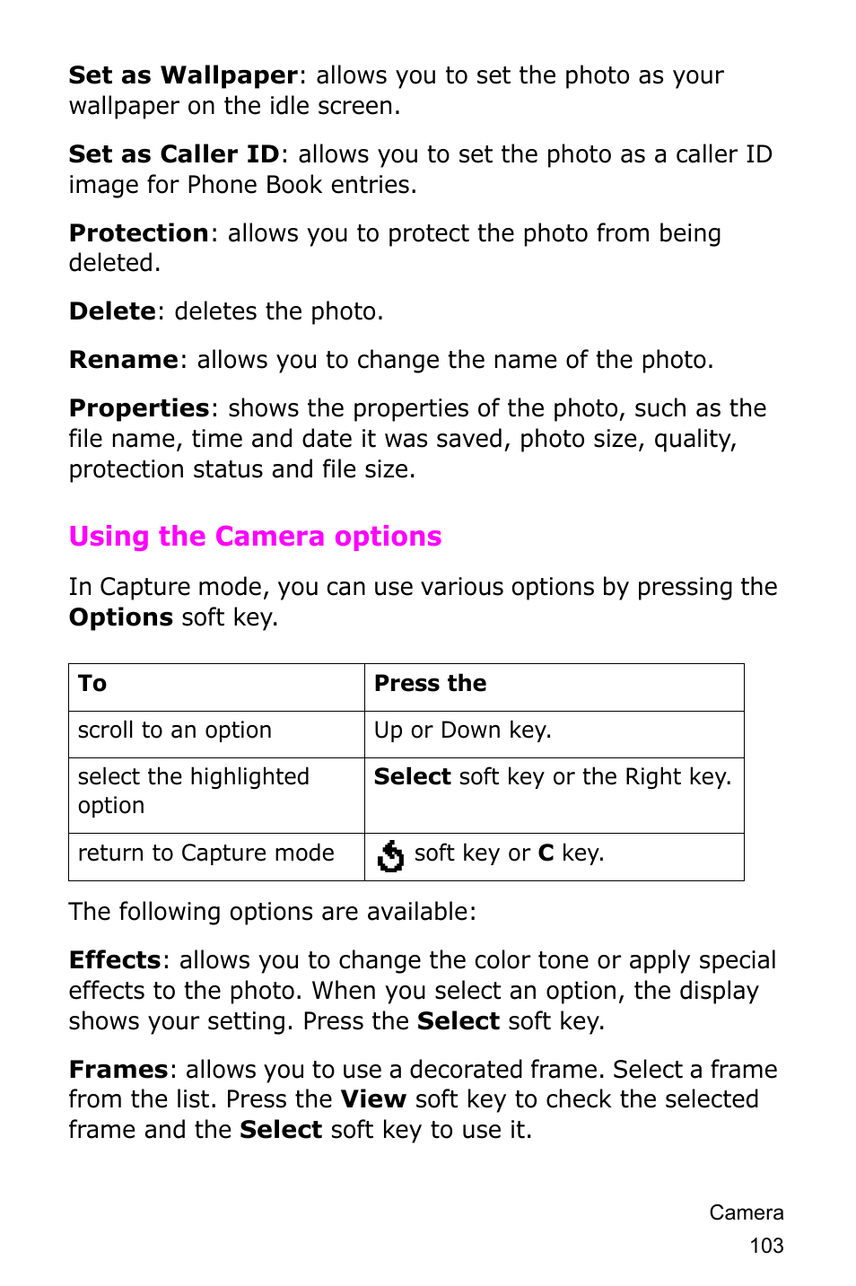 Using the camera options | Samsung SGH-D415MSATMB User Manual | Page 106 / 200