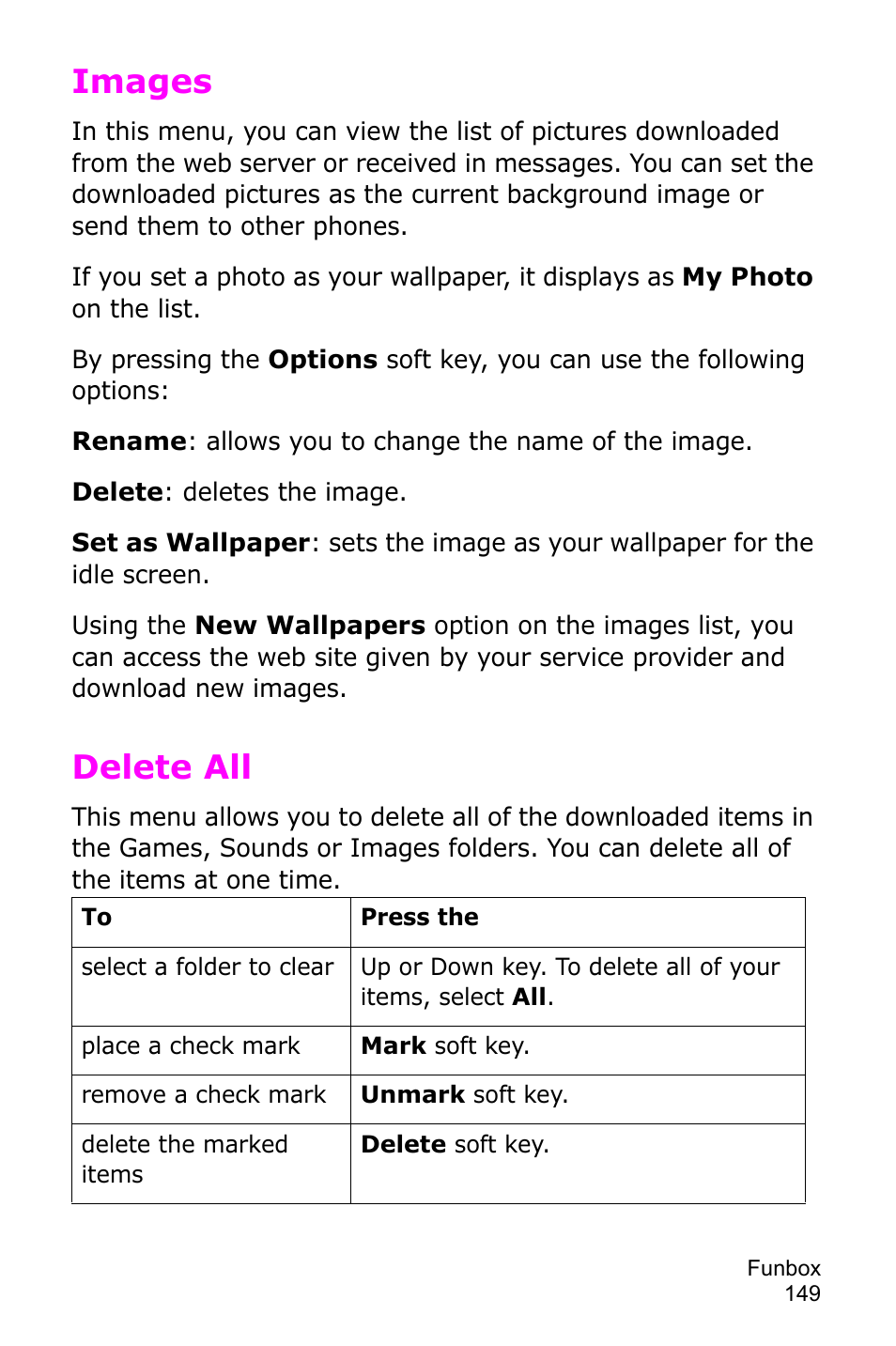 Images, Delete all, Images delete all | Samsung SGH-D415MSATMB User Manual | Page 152 / 200