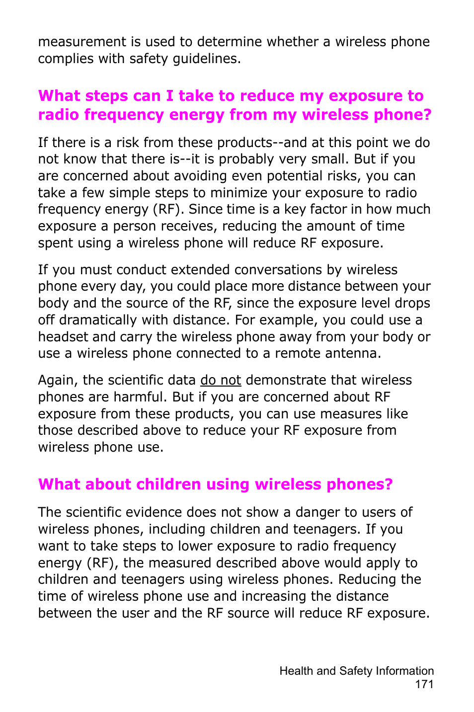 What about children using wireless phones | Samsung SGH-D415MSATMB User Manual | Page 174 / 200