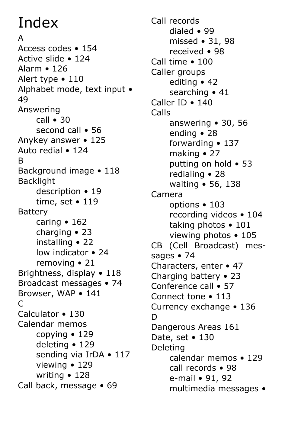 Index | Samsung SGH-D415MSATMB User Manual | Page 194 / 200
