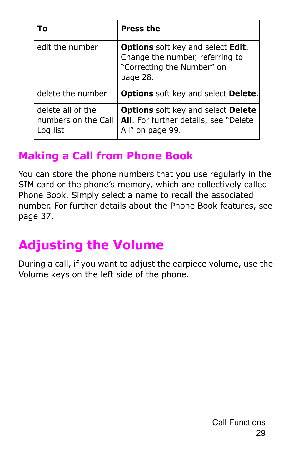 Adjusting the volume, Making a call from phone book | Samsung SGH-D415MSATMB User Manual | Page 32 / 200