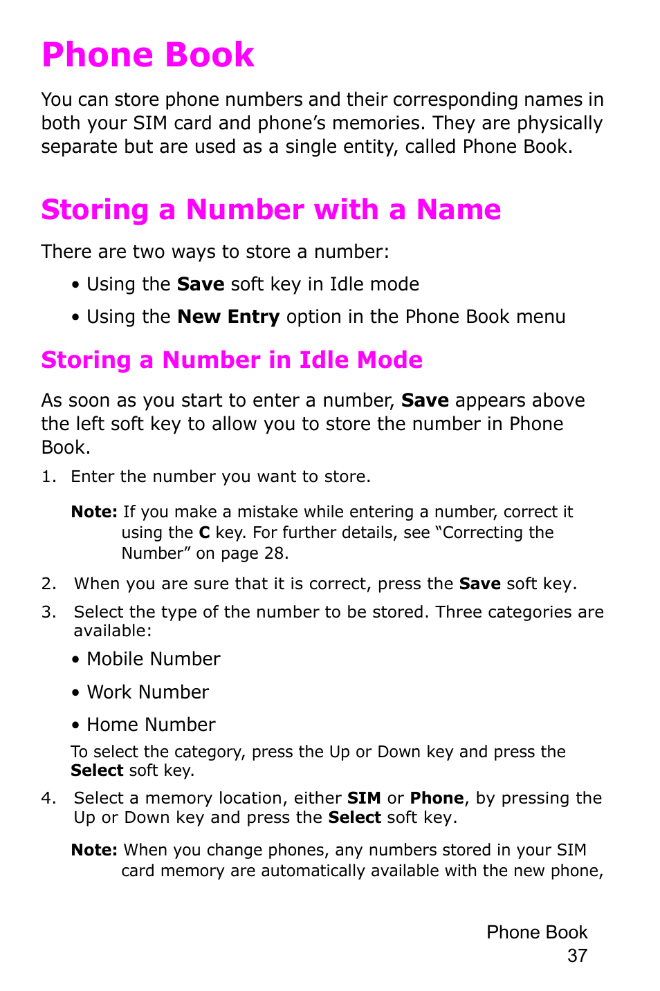 Phone book, Storing a number with a name, Storing a number in idle mode | Samsung SGH-D415MSATMB User Manual | Page 40 / 200