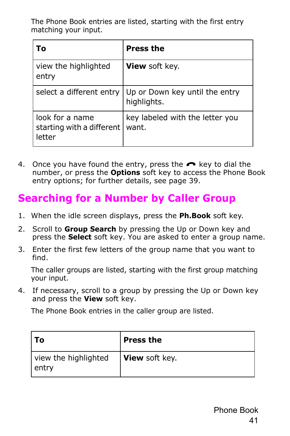 Searching for a number by caller group | Samsung SGH-D415MSATMB User Manual | Page 44 / 200
