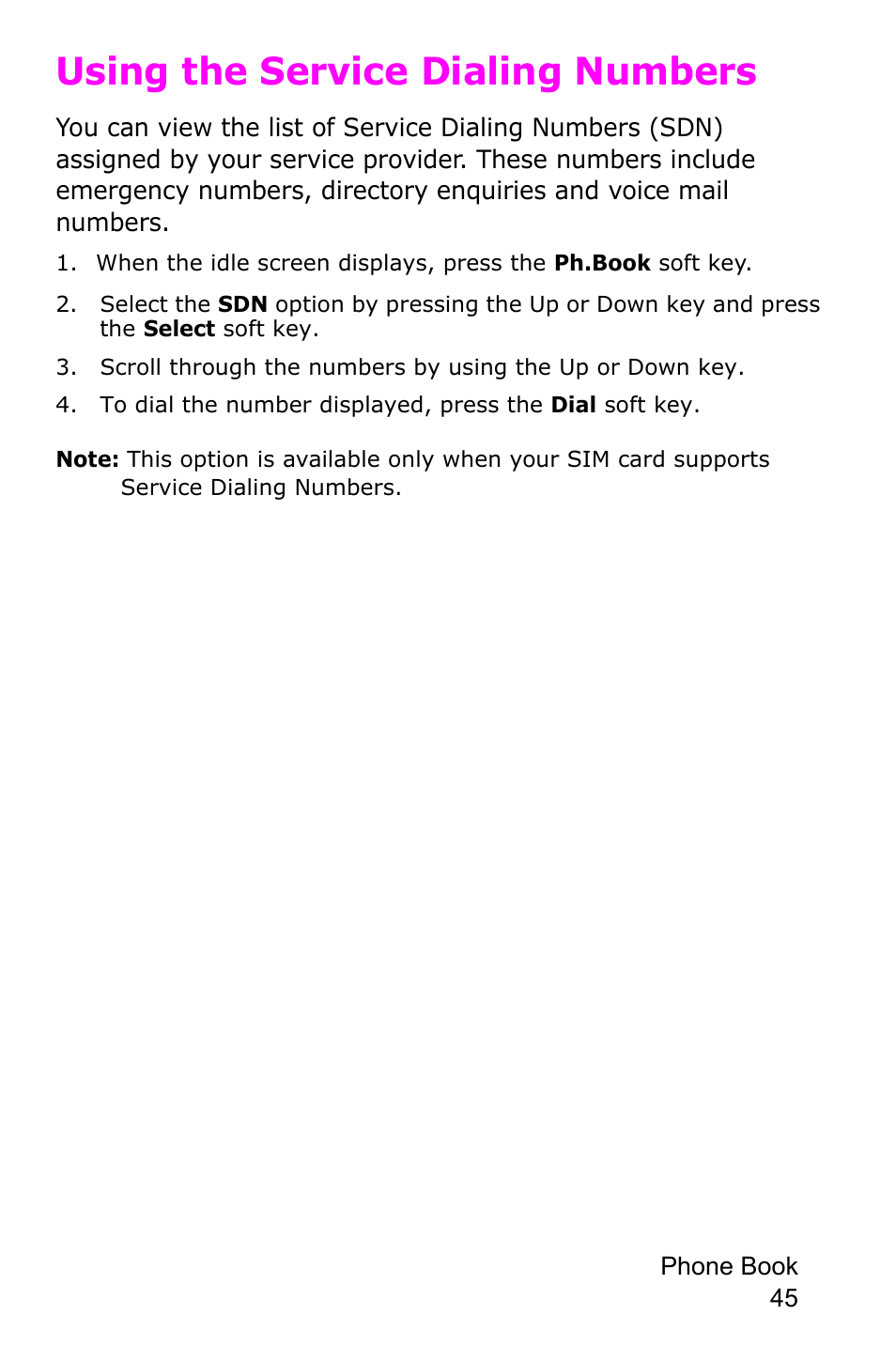 Using the service dialing numbers | Samsung SGH-D415MSATMB User Manual | Page 48 / 200