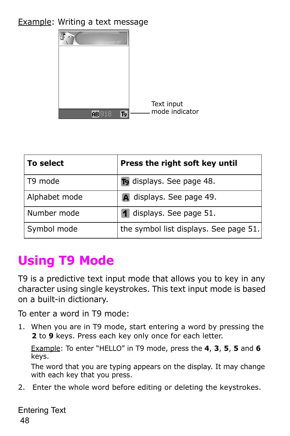 Using t9 mode | Samsung SGH-D415MSATMB User Manual | Page 51 / 200