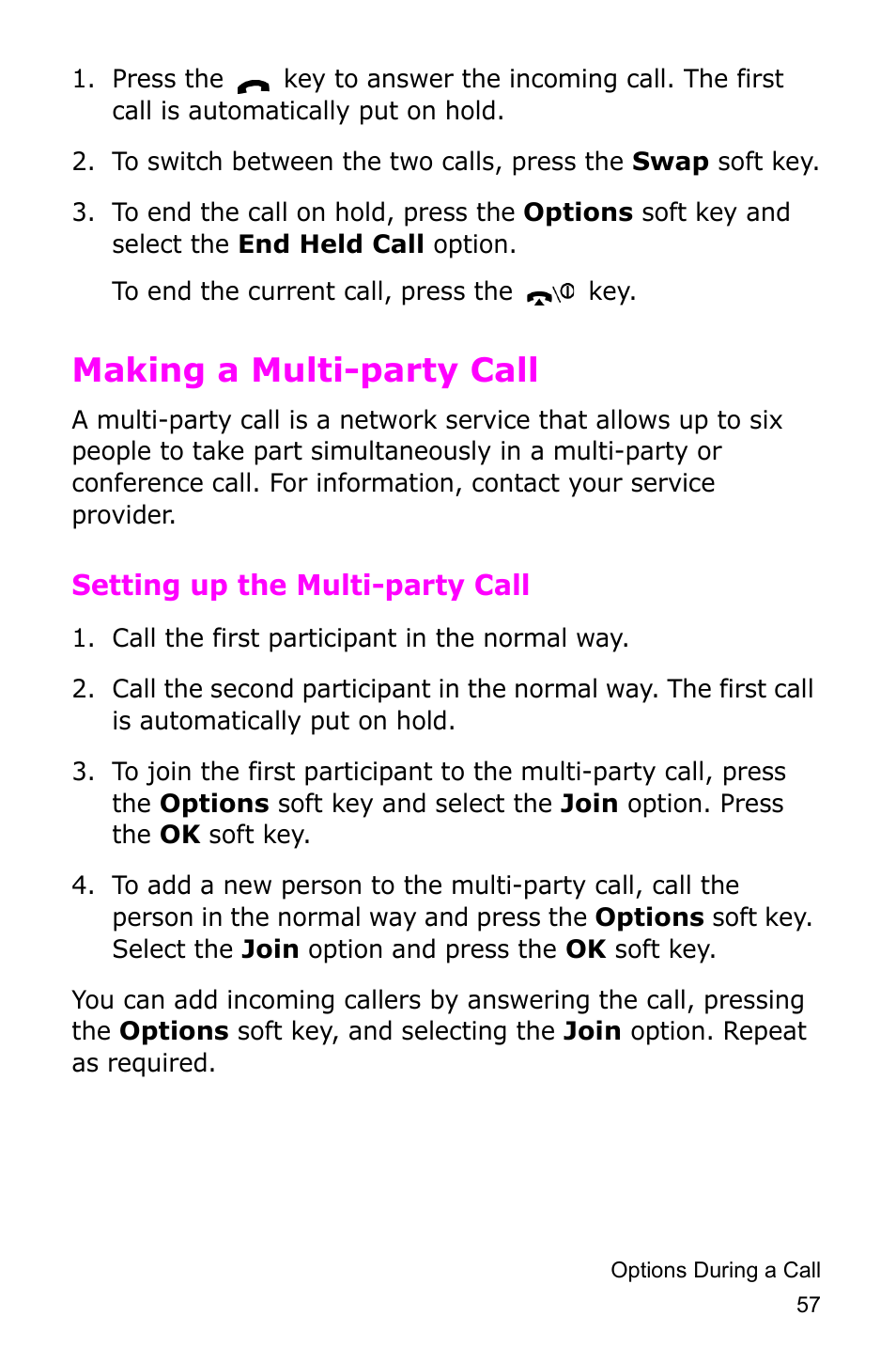 Making a multi-party call, Setting up the multi-party call | Samsung SGH-D415MSATMB User Manual | Page 60 / 200