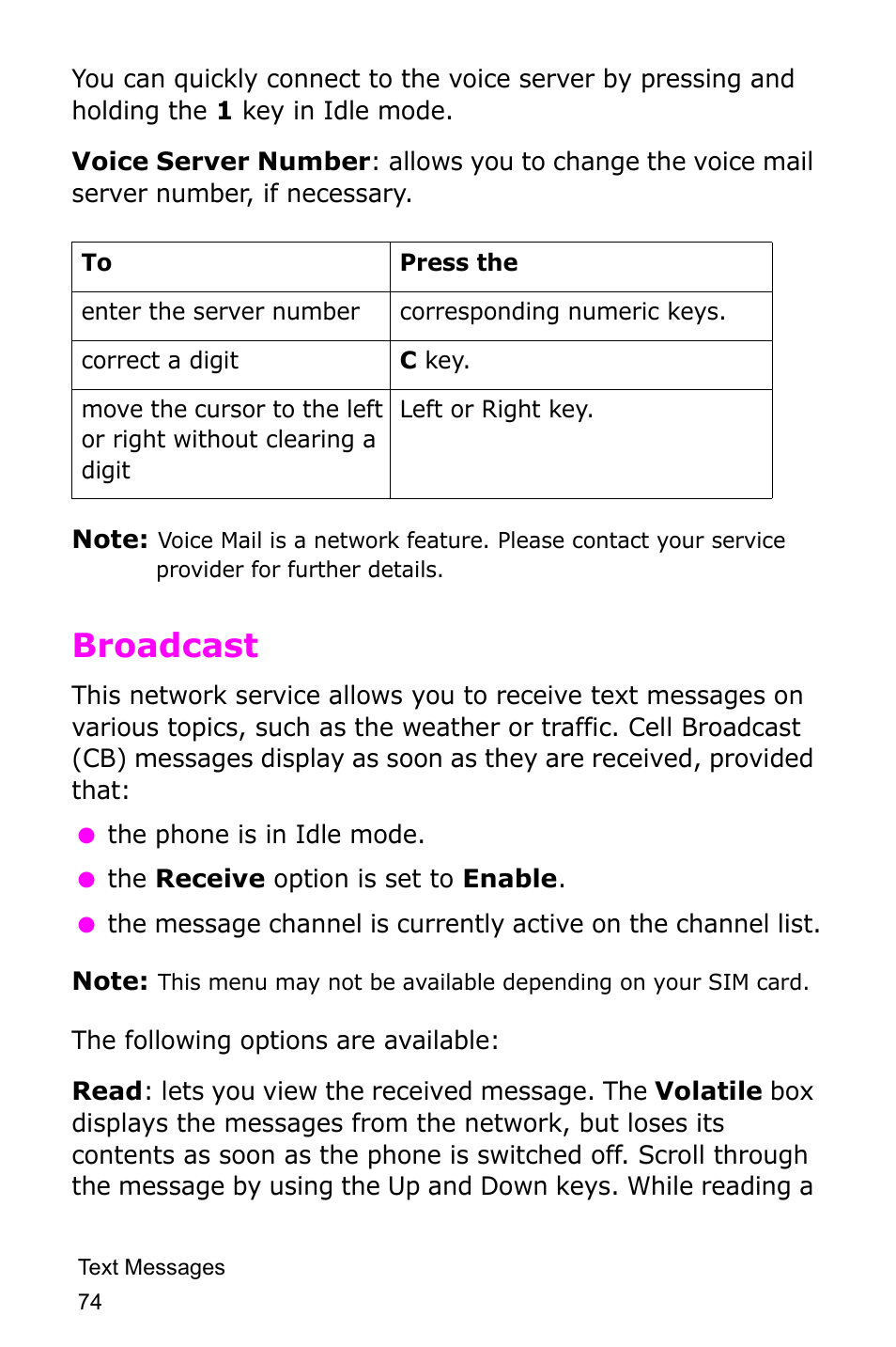 Broadcast | Samsung SGH-D415MSATMB User Manual | Page 77 / 200