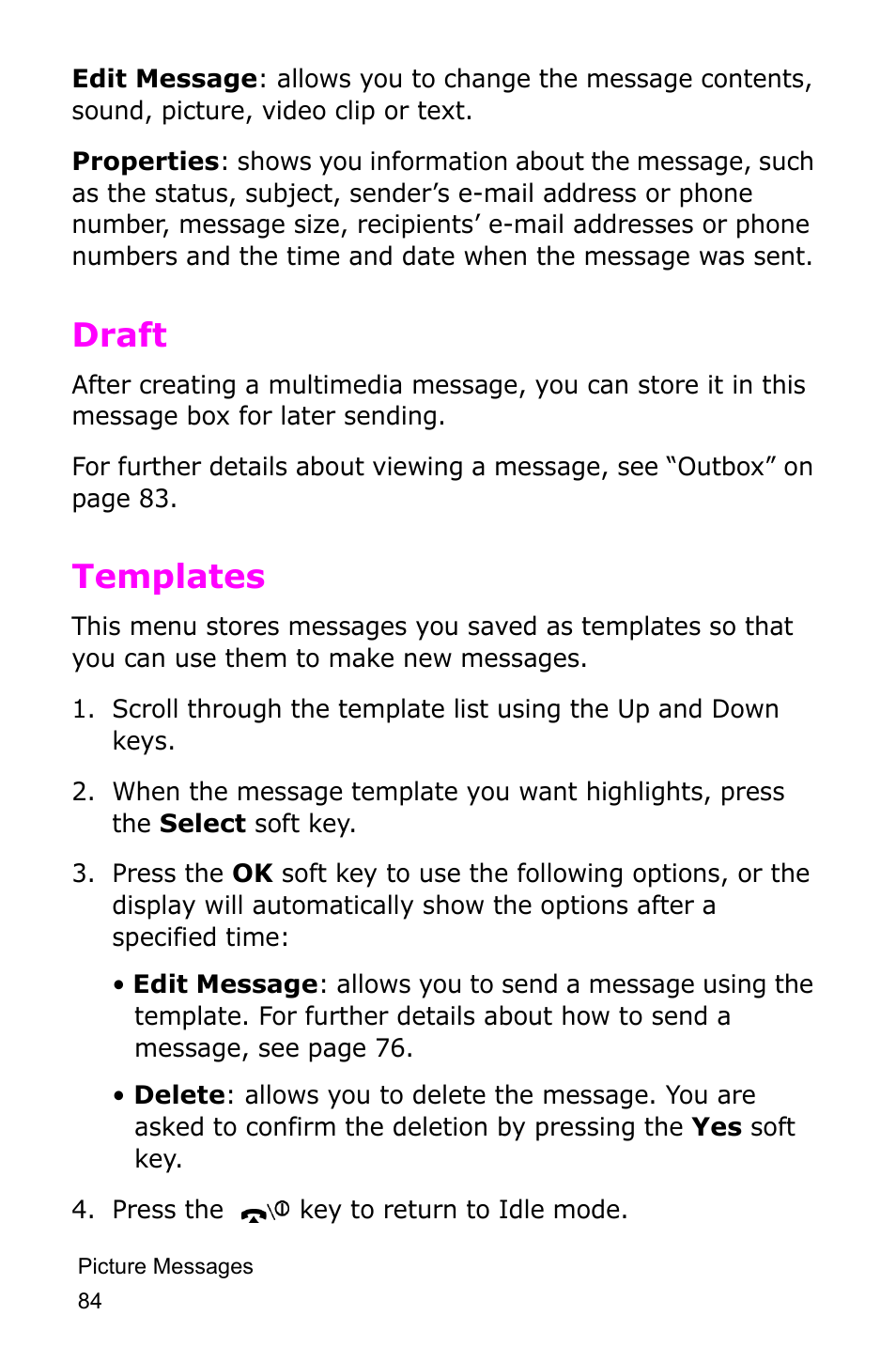 Draft, Templates, Draft templates | Samsung SGH-D415MSATMB User Manual | Page 87 / 200