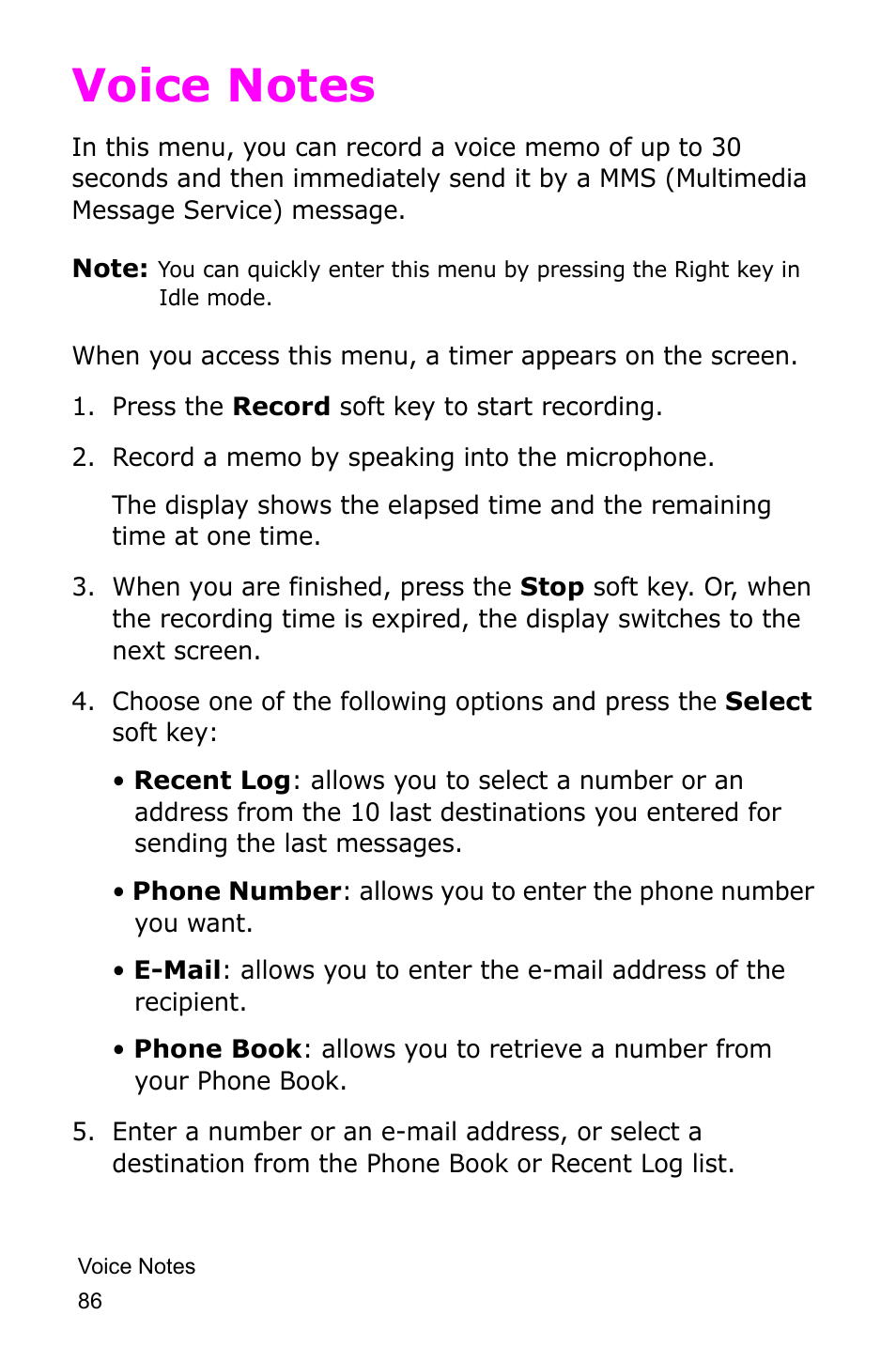 Voice notes | Samsung SGH-D415MSATMB User Manual | Page 89 / 200