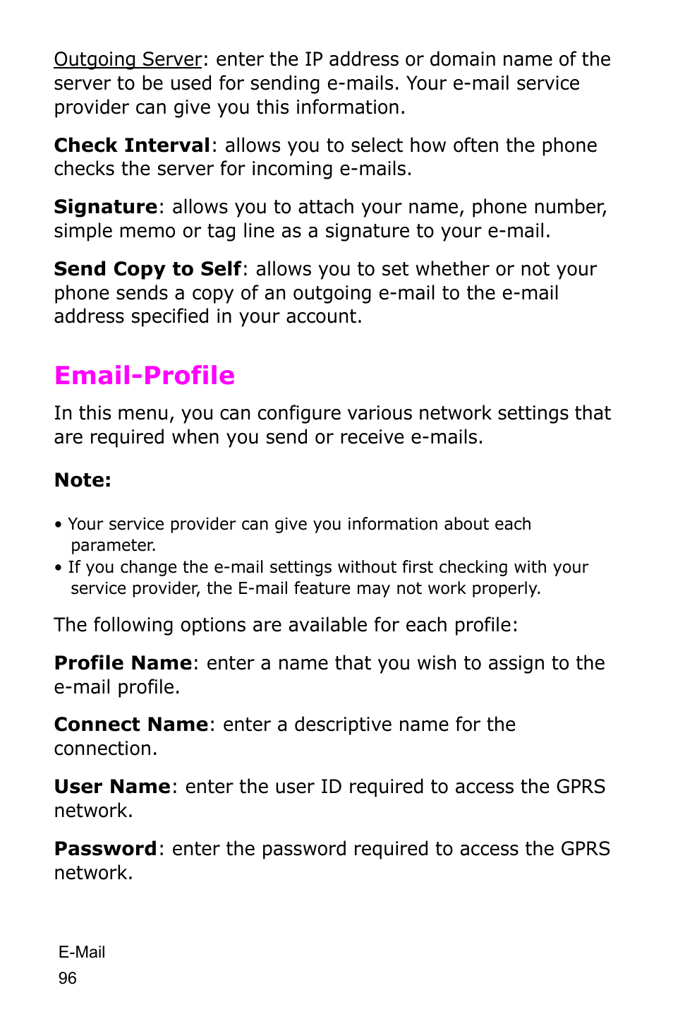 Email-profile | Samsung SGH-D415MSATMB User Manual | Page 99 / 200