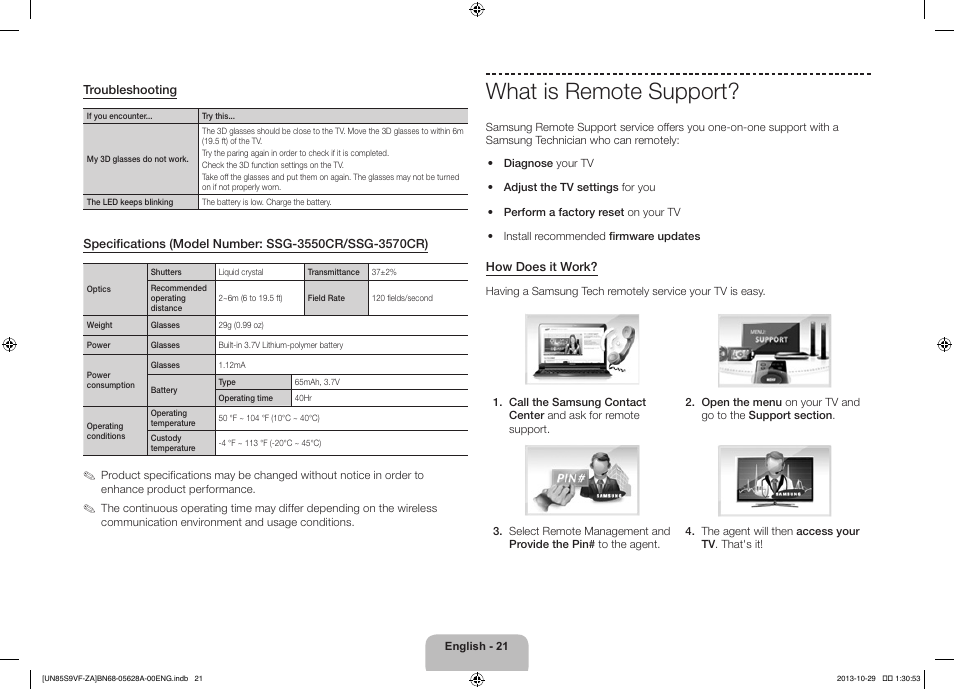 What is remote support | Samsung UN85S9VFXZA User Manual | Page 21 / 30