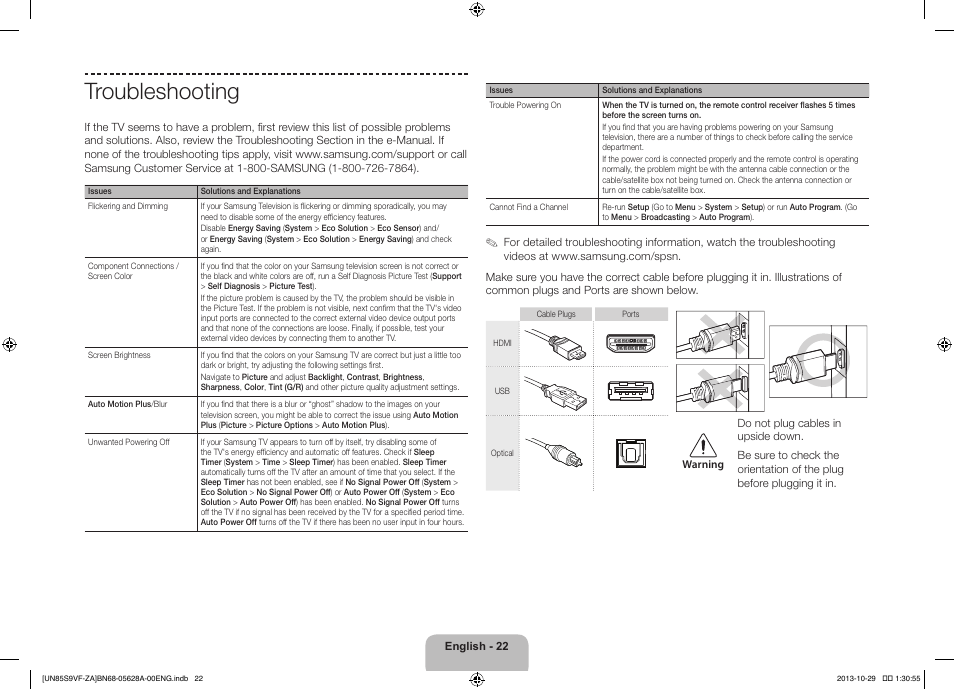 Troubleshooting | Samsung UN85S9VFXZA User Manual | Page 22 / 30