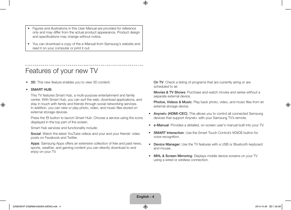 Features of your new tv | Samsung UN85S9VFXZA User Manual | Page 4 / 30