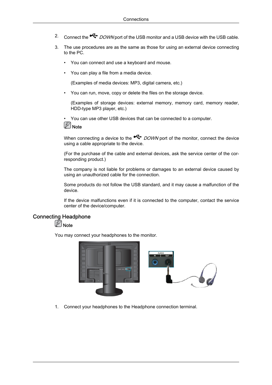 Connecting headphone | Samsung LS24KIQKFV-XAA User Manual | Page 34 / 96