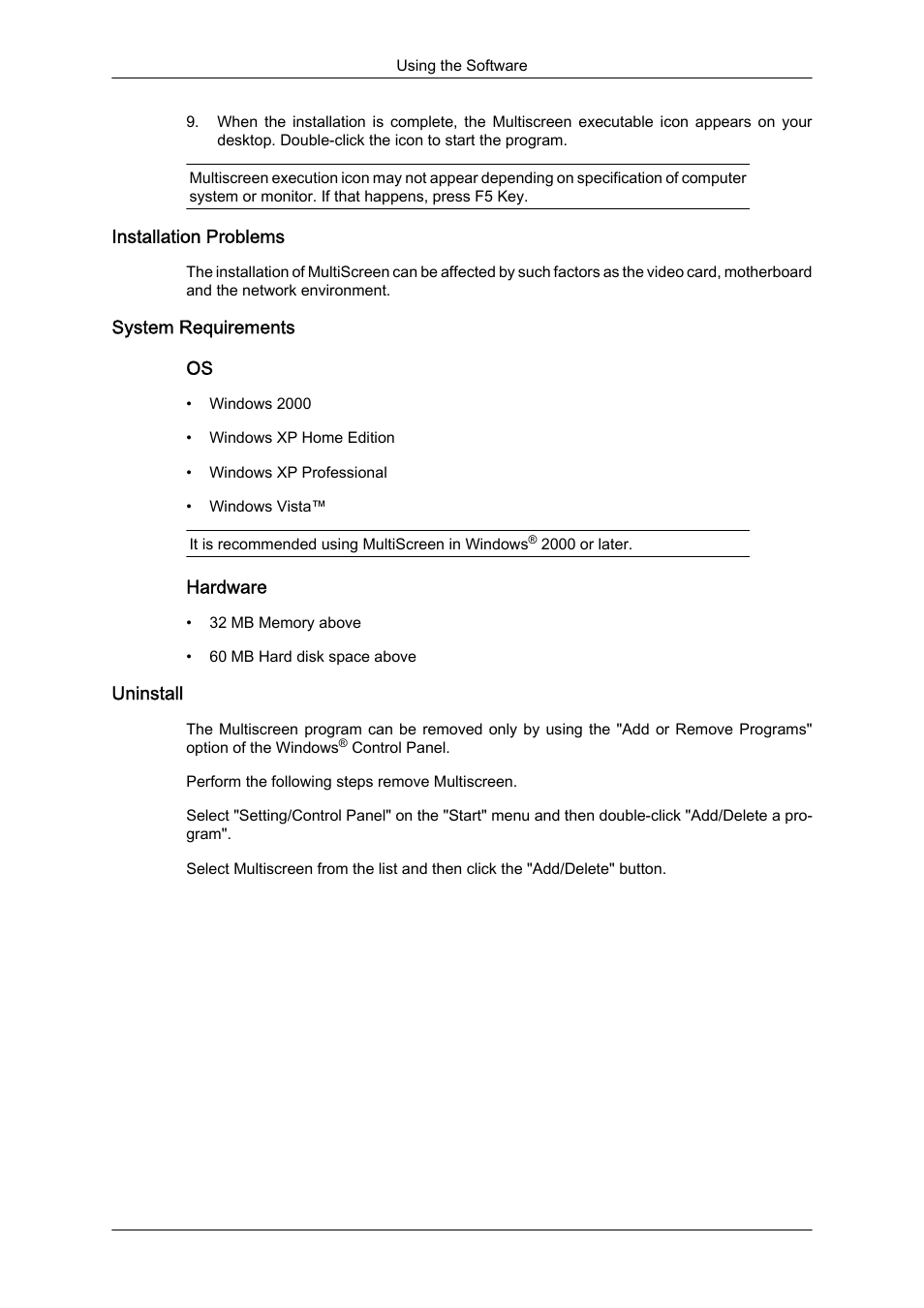 Installation problems, System requirements, Uninstall | Samsung LS24KIQKFV-XAA User Manual | Page 51 / 96