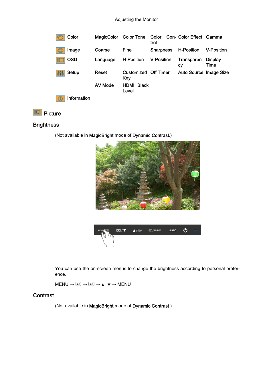 Picture, Brightness, Contrast | Samsung LS24KIQKFV-XAA User Manual | Page 56 / 96