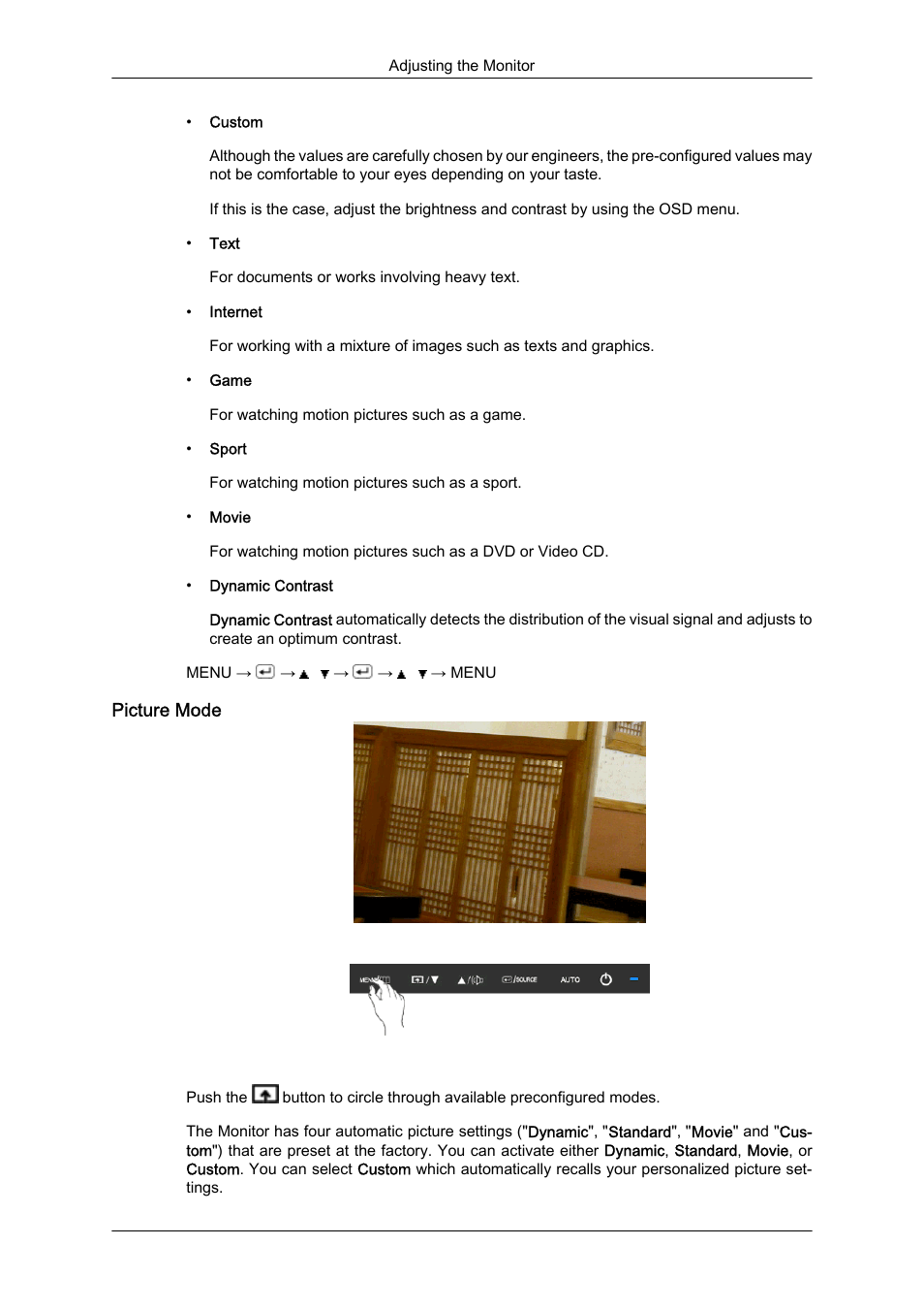 Picture mode | Samsung LS24KIQKFV-XAA User Manual | Page 58 / 96