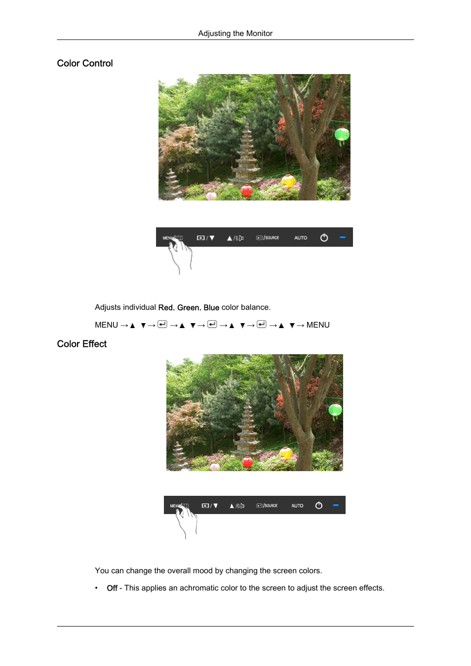 Color control, Color effect | Samsung LS24KIQKFV-XAA User Manual | Page 61 / 96