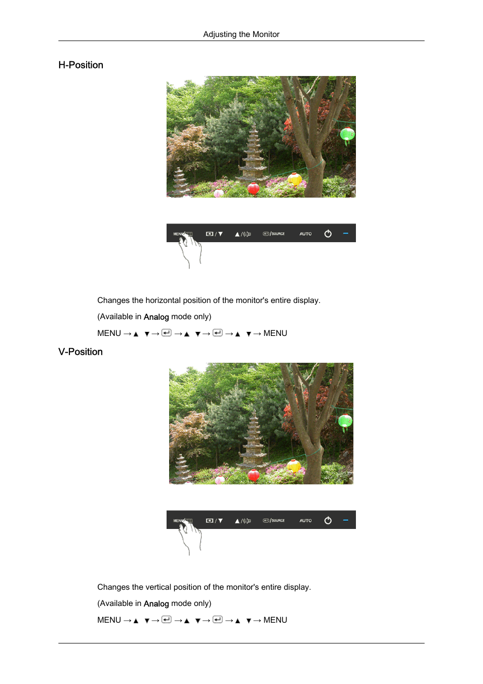 H-position, V-position | Samsung LS24KIQKFV-XAA User Manual | Page 65 / 96