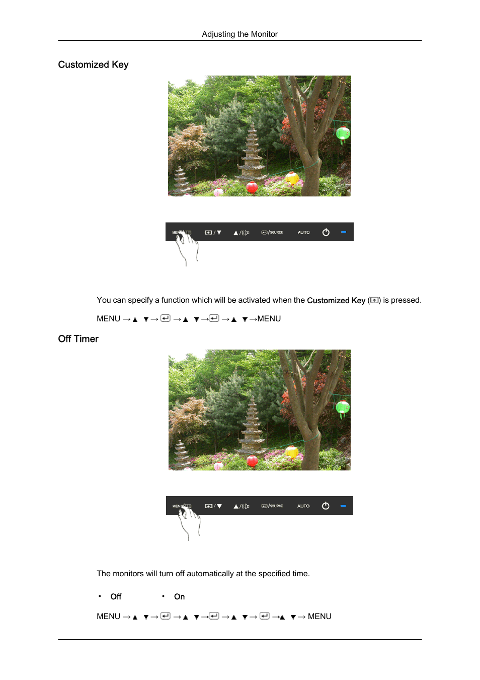 Customized key, Off timer | Samsung LS24KIQKFV-XAA User Manual | Page 70 / 96