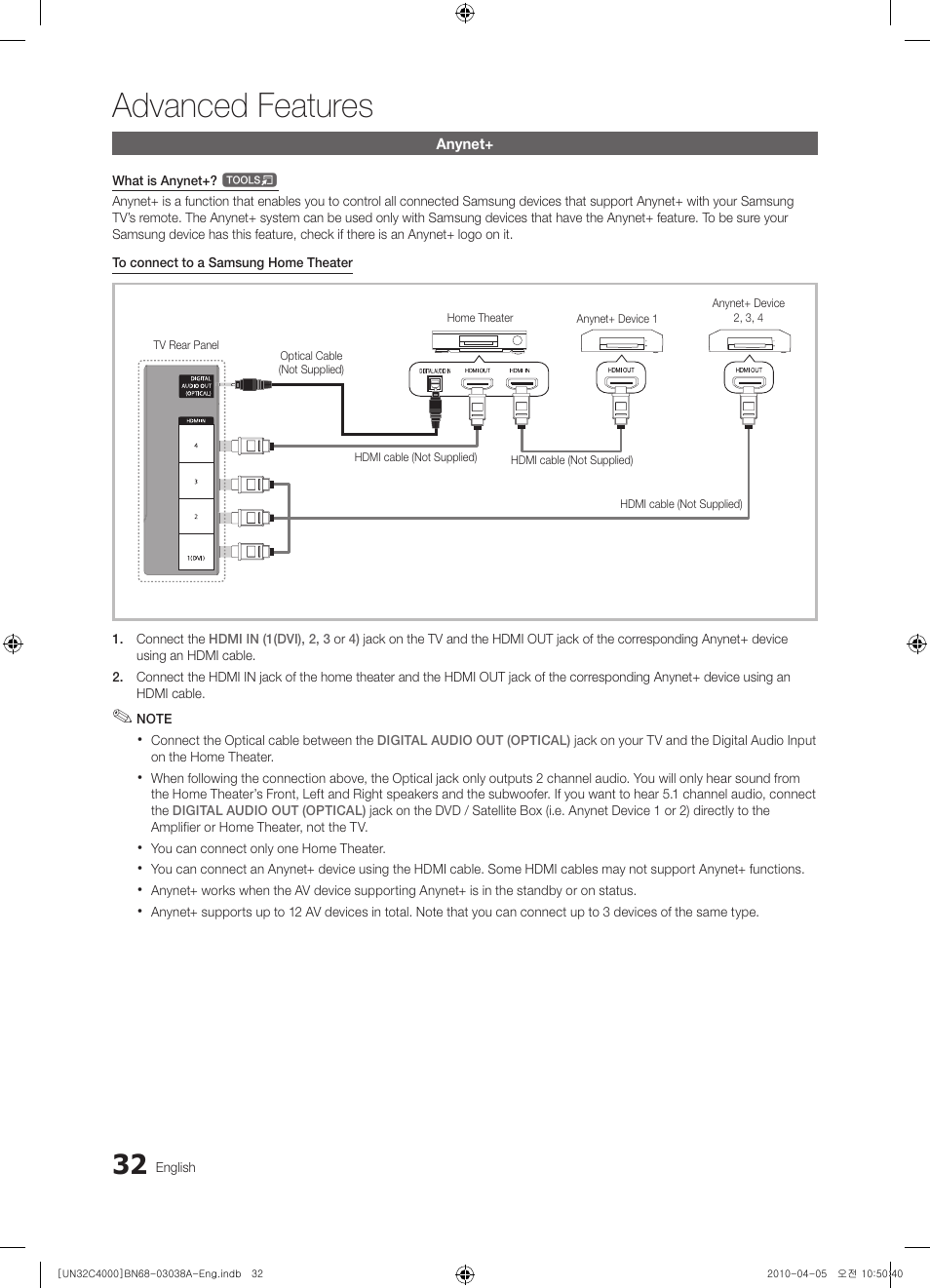 Advanced features | Samsung UN32C4000PDXZA User Manual | Page 32 / 46