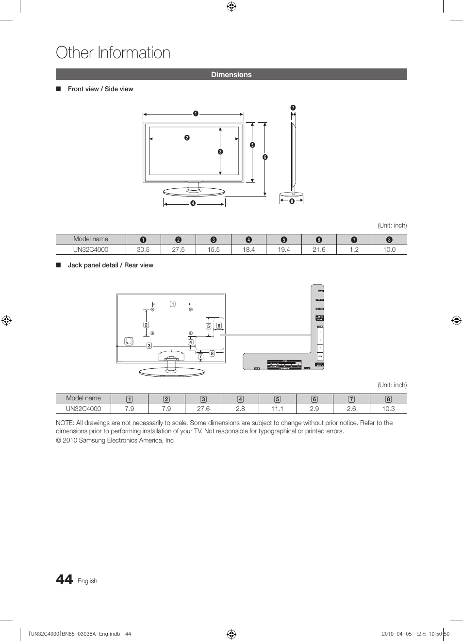 Other information | Samsung UN32C4000PDXZA User Manual | Page 44 / 46
