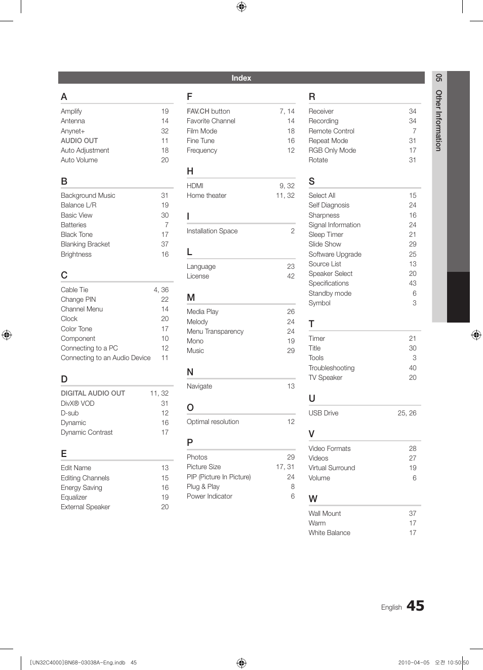 Samsung UN32C4000PDXZA User Manual | Page 45 / 46