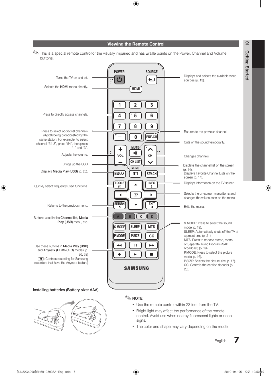 Samsung UN32C4000PDXZA User Manual | Page 7 / 46