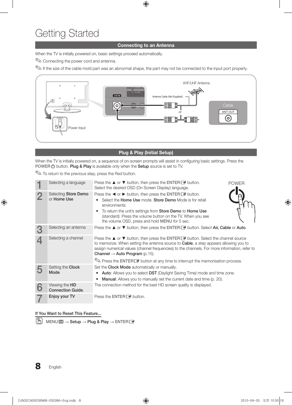 Getting started, Info guide | Samsung UN32C4000PDXZA User Manual | Page 8 / 46