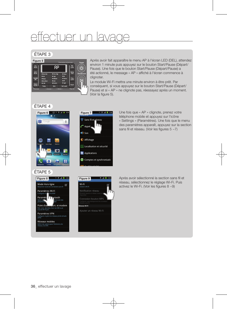 Effectuer un lavage | Samsung WF455ARGSGR-AA User Manual | Page 128 / 276
