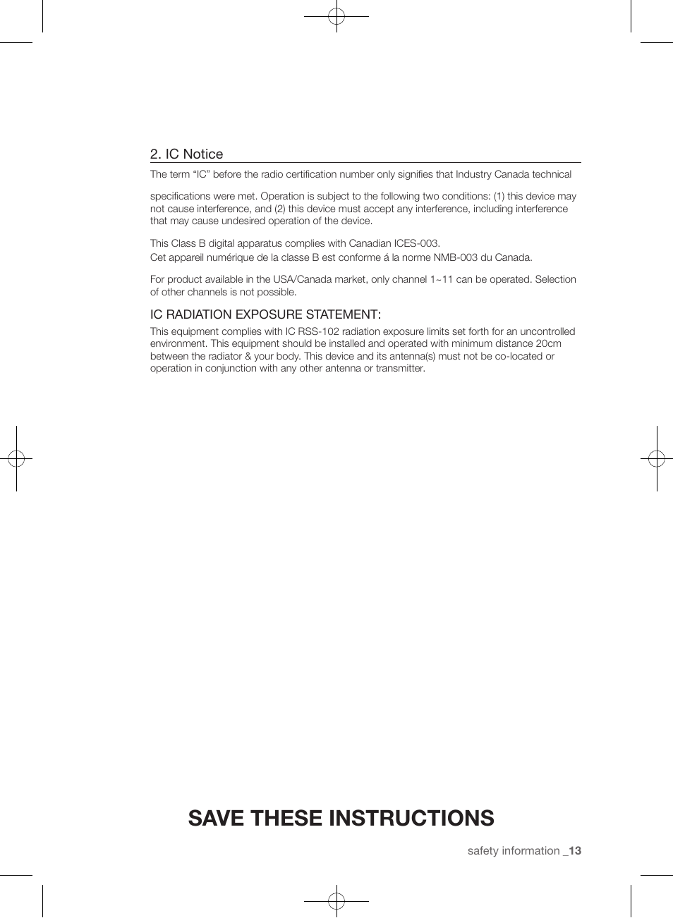 Save these instructions, Ic notice | Samsung WF455ARGSGR-AA User Manual | Page 13 / 276