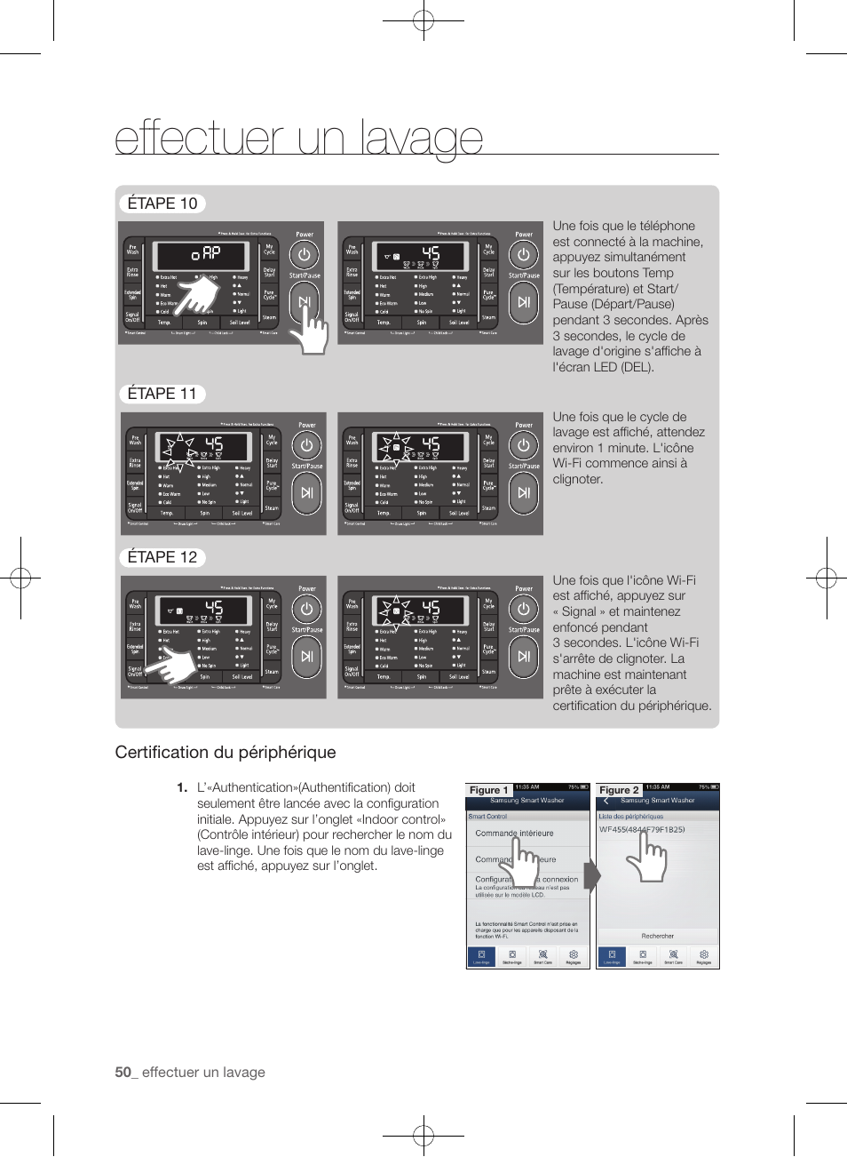 Effectuer un lavage, Certification du périphérique | Samsung WF455ARGSGR-AA User Manual | Page 142 / 276