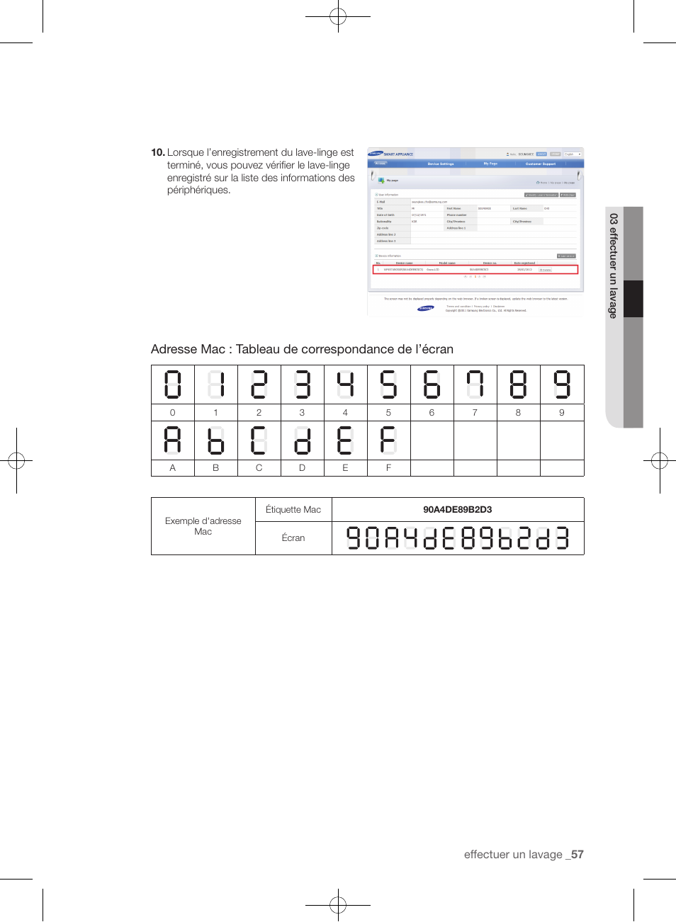 Adresse mac : tableau de correspondance de l’écran | Samsung WF455ARGSGR-AA User Manual | Page 149 / 276