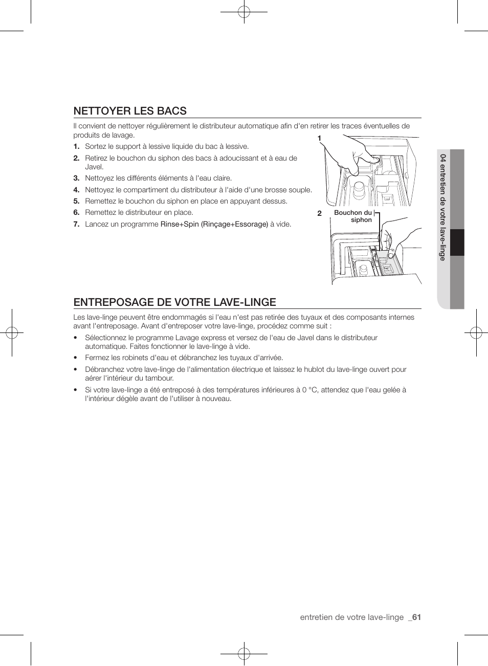 Nettoyer les bacs, Entreposage de votre lave-linge | Samsung WF455ARGSGR-AA User Manual | Page 153 / 276