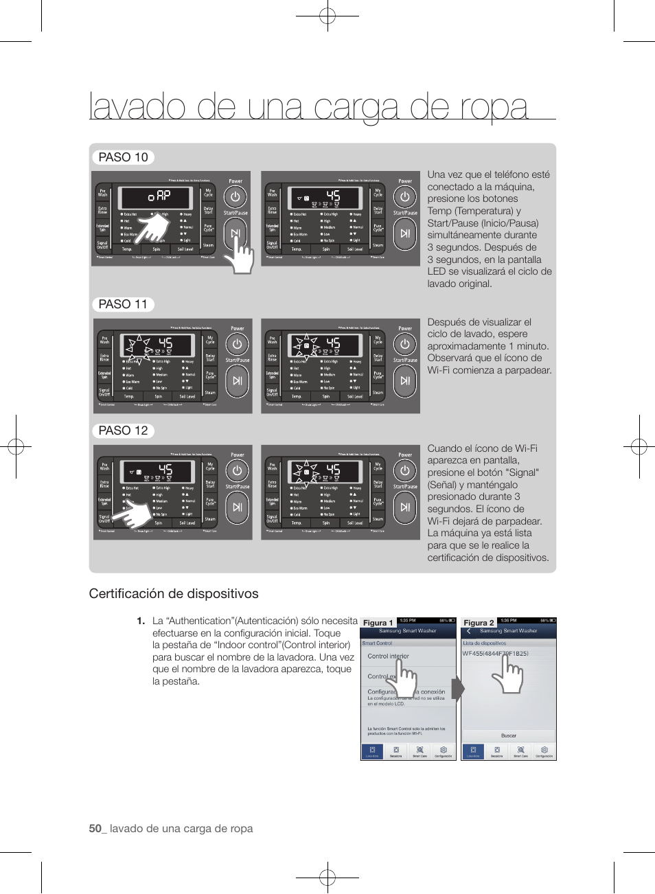 Lavado de una carga de ropa, Certificación de dispositivos | Samsung WF455ARGSGR-AA User Manual | Page 234 / 276