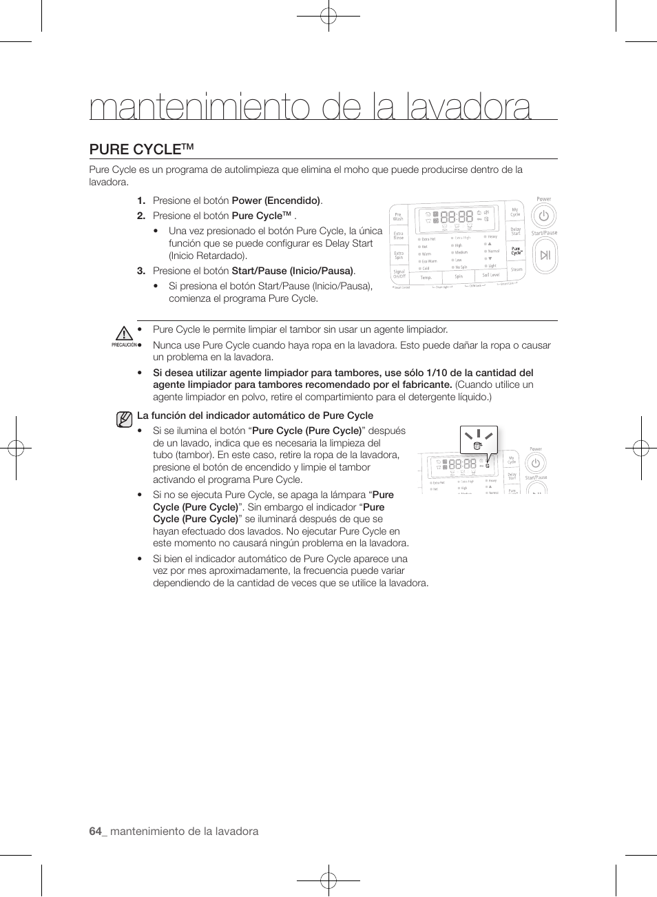 Mantenimiento de la lavadora, Pure cycle | Samsung WF455ARGSGR-AA User Manual | Page 248 / 276