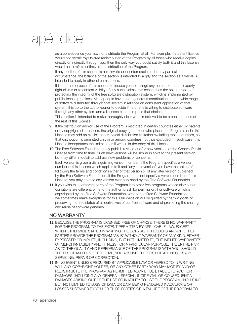 Apéndice, No warranty | Samsung WF455ARGSGR-AA User Manual | Page 262 / 276