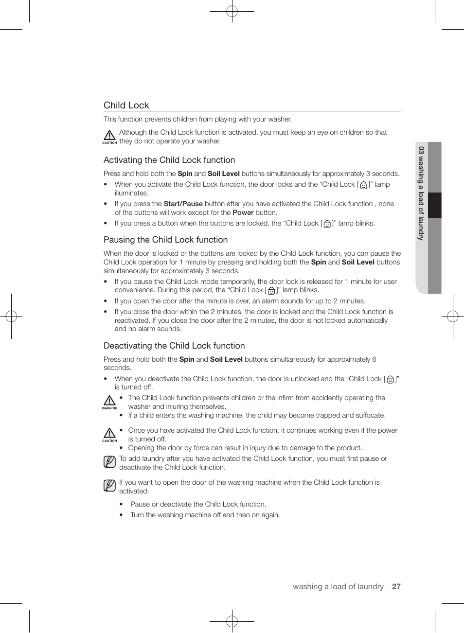 Child lock | Samsung WF455ARGSGR-AA User Manual | Page 27 / 276