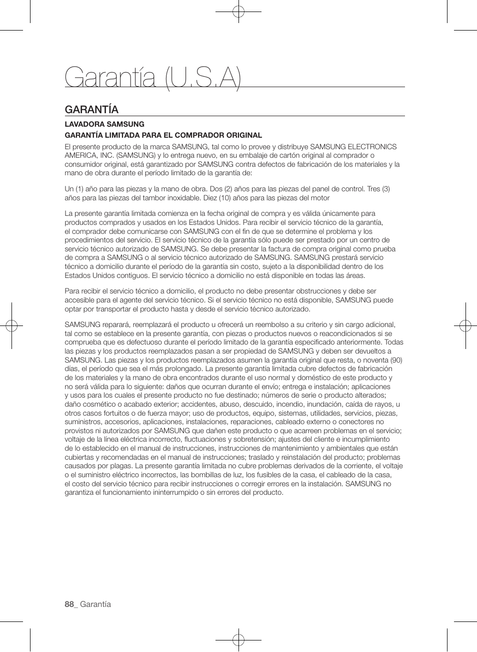 Garantía (u.s.a), Garantía | Samsung WF455ARGSGR-AA User Manual | Page 272 / 276