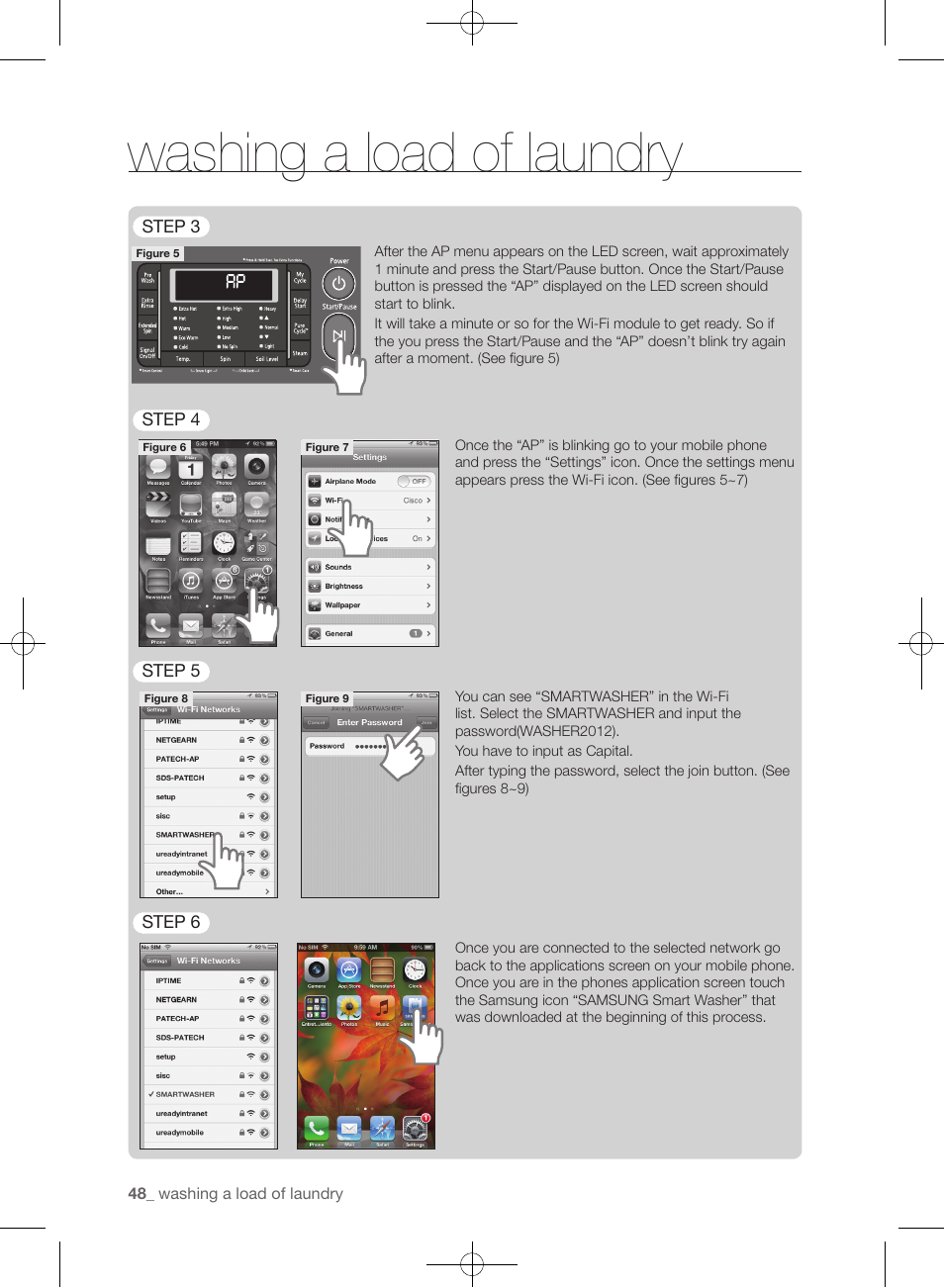 Washing a load of laundry | Samsung WF455ARGSGR-AA User Manual | Page 48 / 276