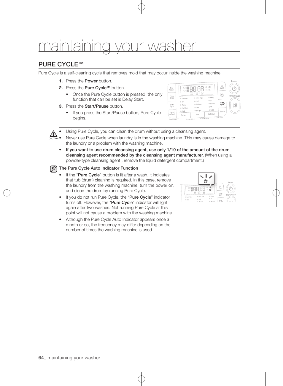 Maintaining your washer, Pure cycle | Samsung WF455ARGSGR-AA User Manual | Page 64 / 276