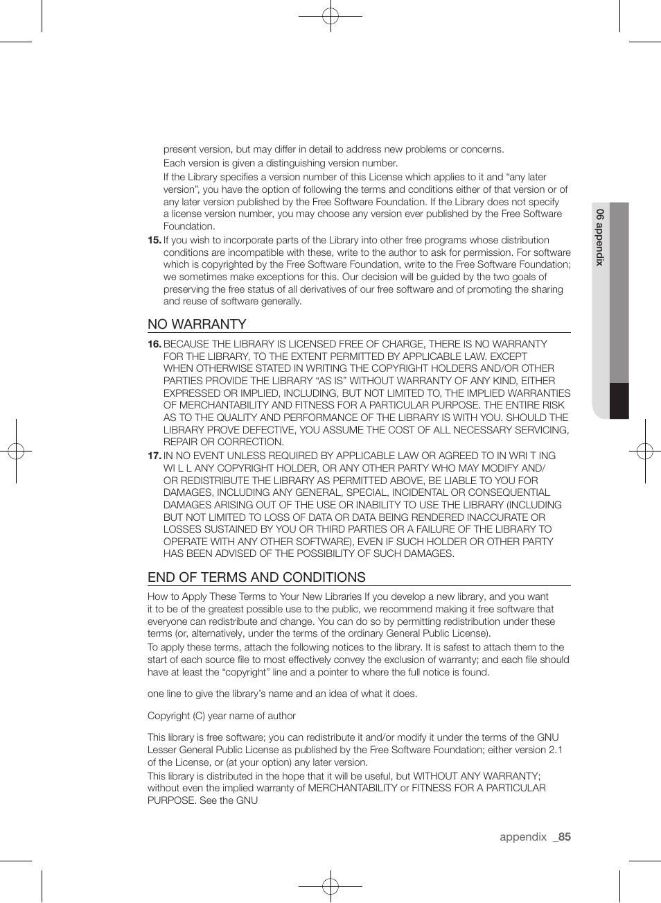 No warranty, End of terms and conditions | Samsung WF455ARGSGR-AA User Manual | Page 85 / 276