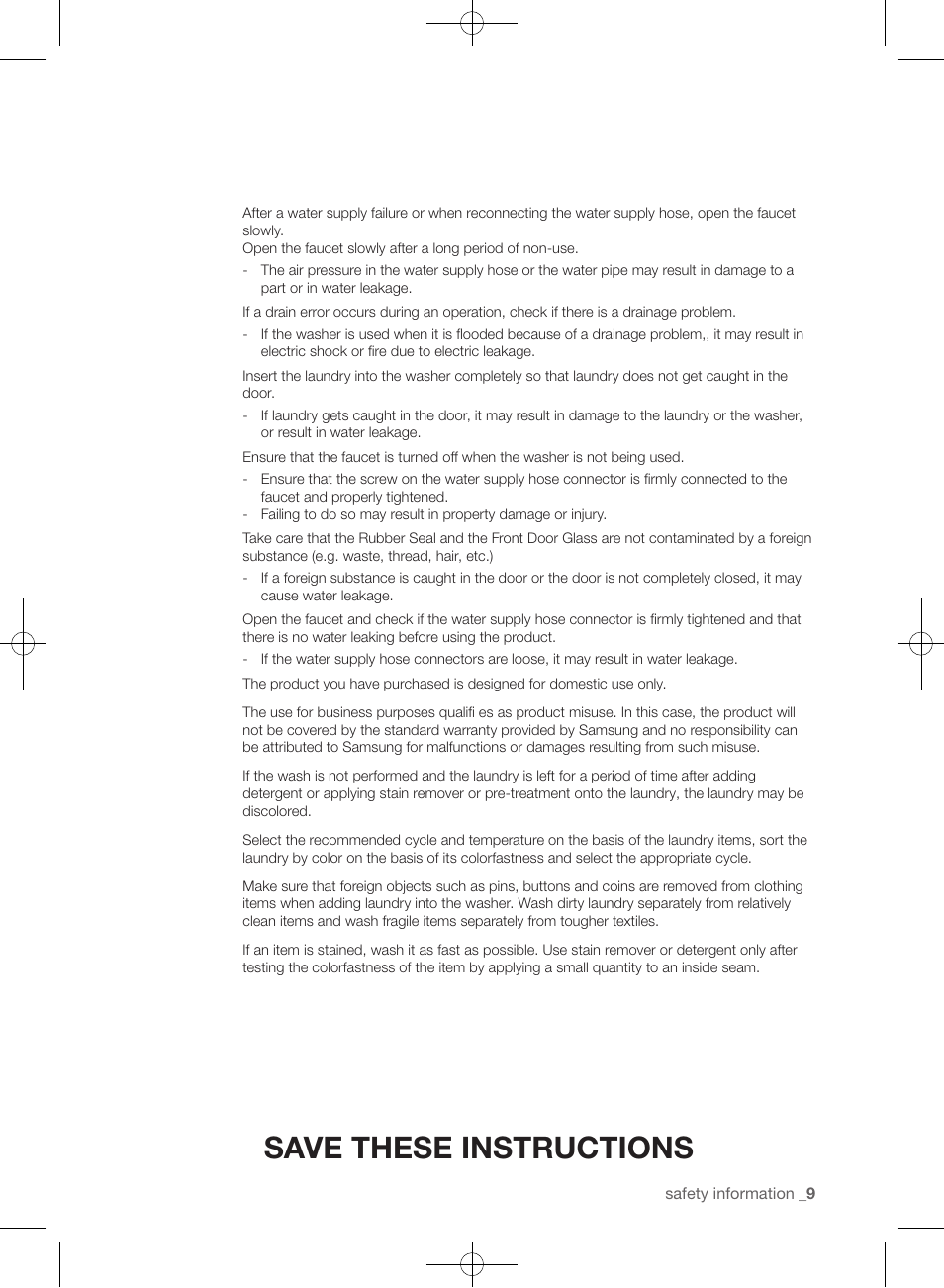Save these instructions | Samsung WF455ARGSGR-AA User Manual | Page 9 / 276