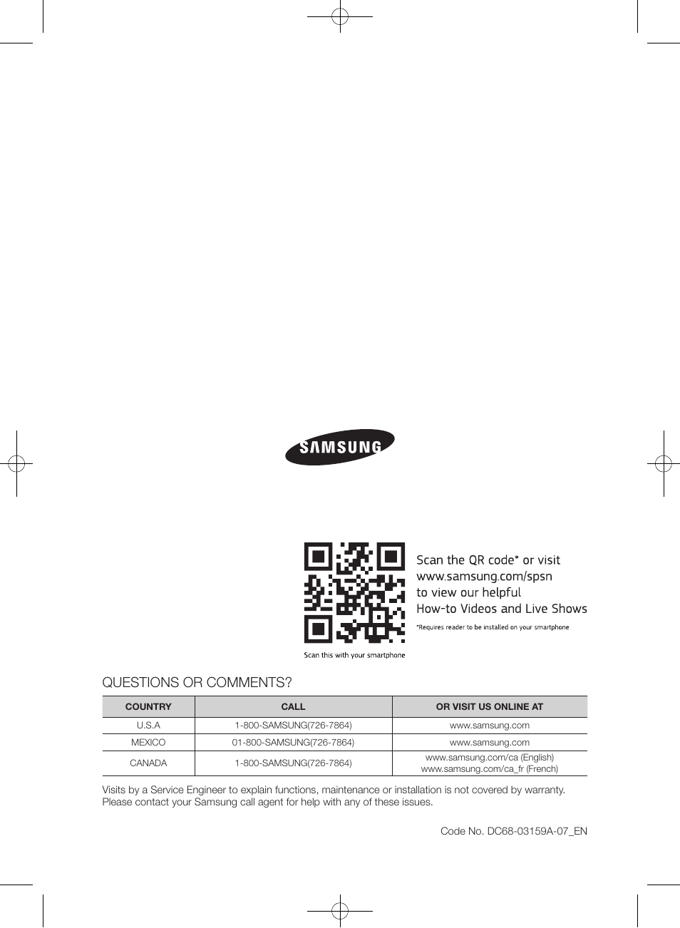 Questions or comments | Samsung WF455ARGSGR-AA User Manual | Page 92 / 276