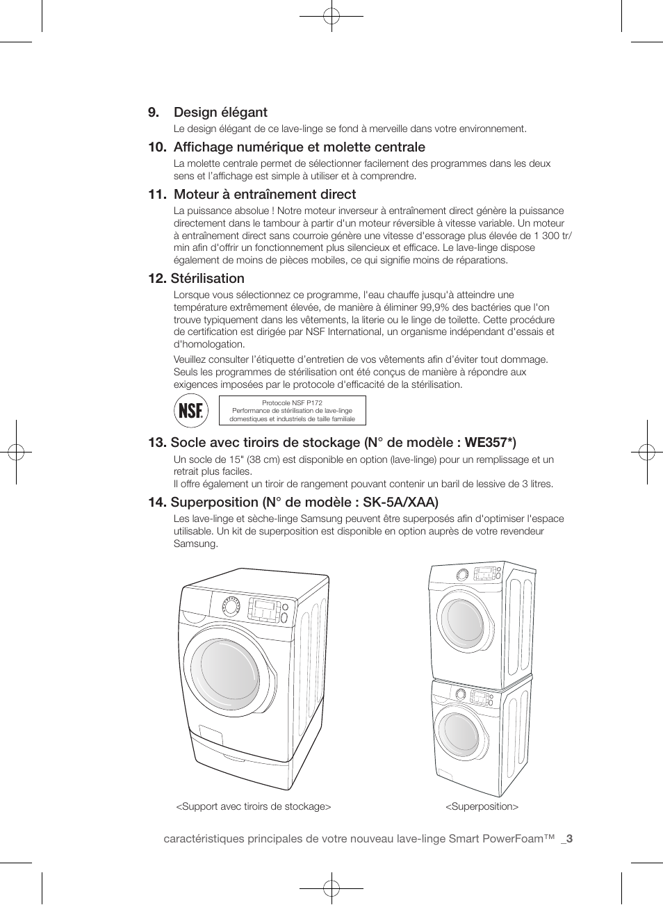 Design élégant, Affichage numérique et molette centrale, Moteur à entraînement direct | Stérilisation, Superposition (n° de modèle : sk-5a/xaa) | Samsung WF455ARGSGR-AA User Manual | Page 95 / 276
