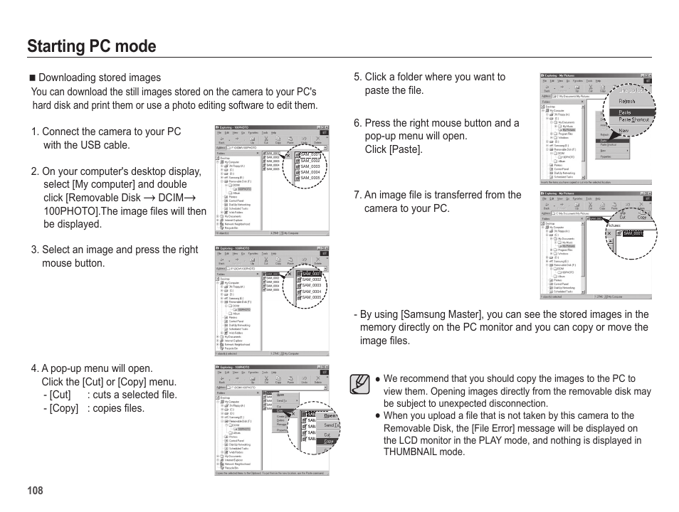 Starting pc mode | Samsung EC-HZ25WZBPBUS User Manual | Page 109 / 122