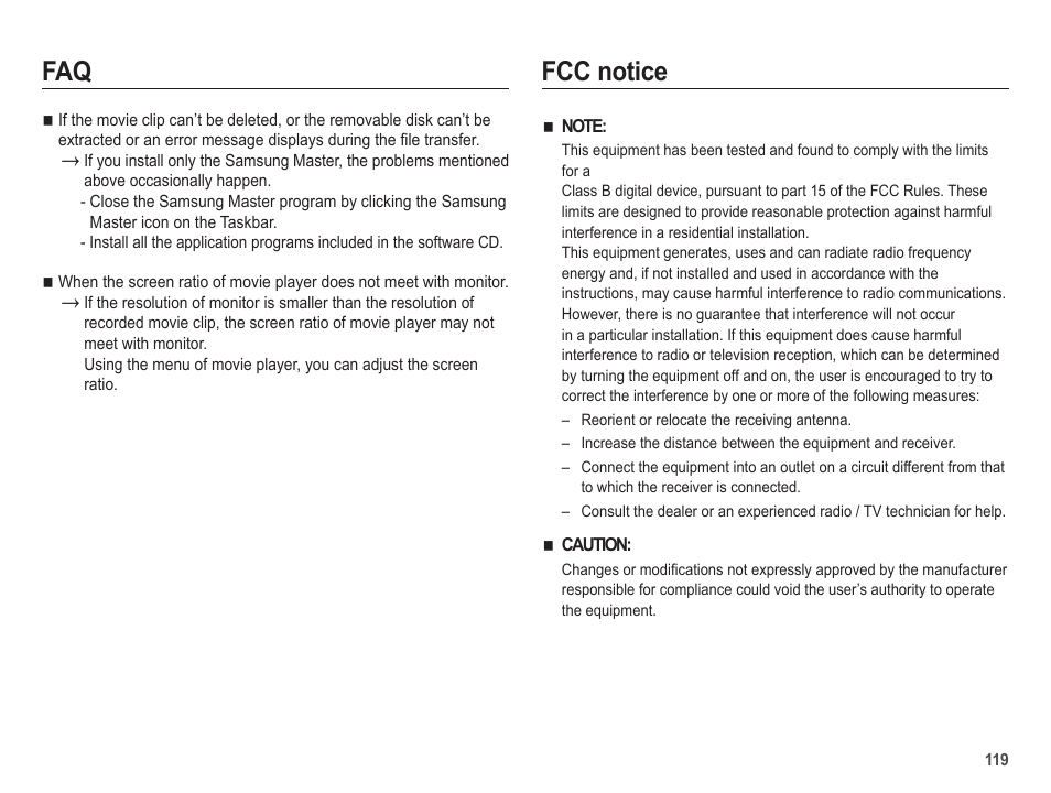 Fcc notice | Samsung EC-HZ25WZBPBUS User Manual | Page 120 / 122