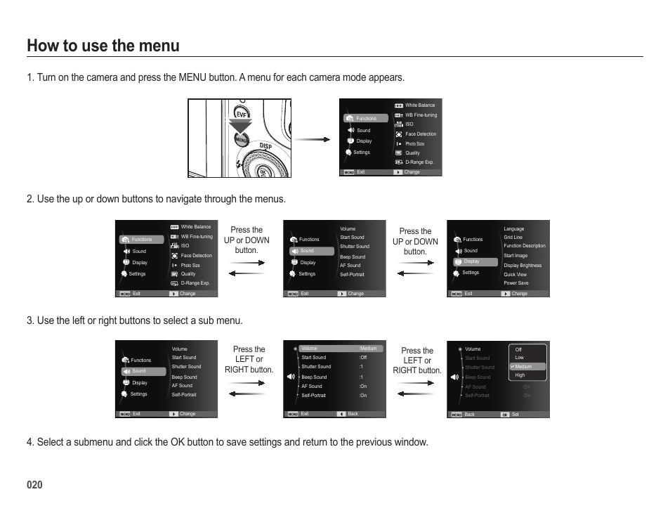 How to use the menu | Samsung EC-HZ25WZBPBUS User Manual | Page 21 / 122