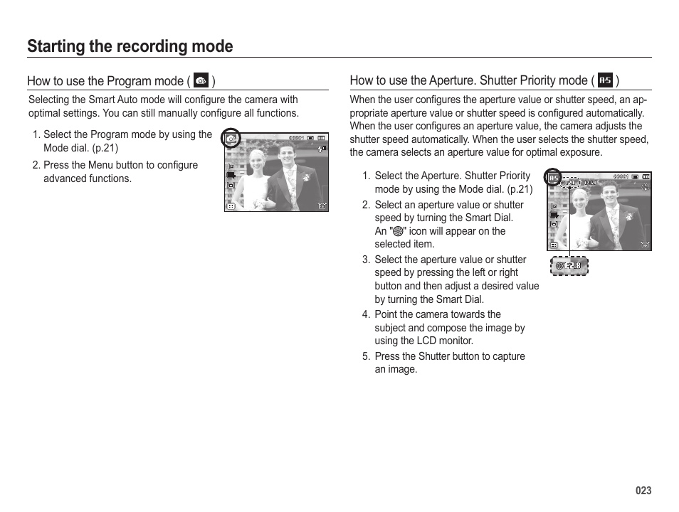 Starting the recording mode | Samsung EC-HZ25WZBPBUS User Manual | Page 24 / 122