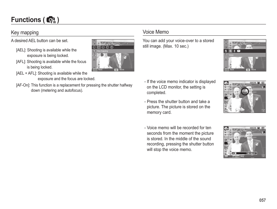 Functions ( ), Key mapping | Samsung EC-HZ25WZBPBUS User Manual | Page 58 / 122